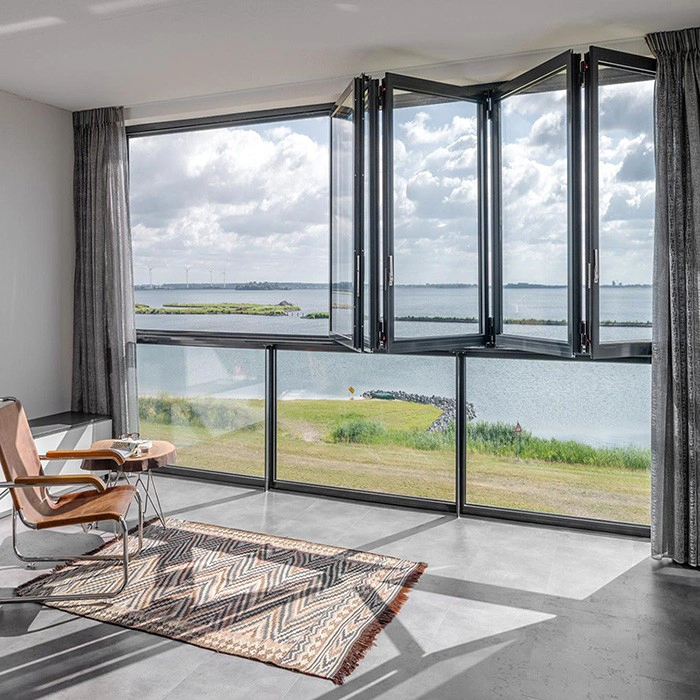 Ventana deslizante de vidrio con marco de aluminio, ventana de vidrio de seguridad plegable horizontal, pliegue temepred laminado aislado vidrio ventanas puertas