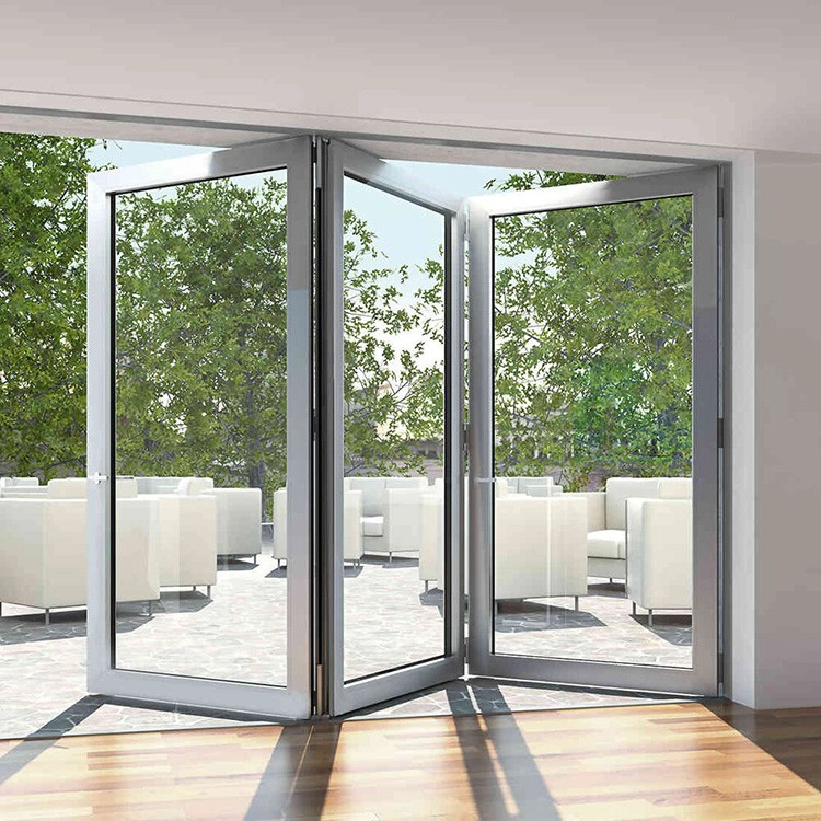 Portas de vidro isoladas dobráveis, porta de vidro dobrável moldura de alumínio, 5mm + 9A / 16A / 27A + 5mm porta dobrável de vidro duplo