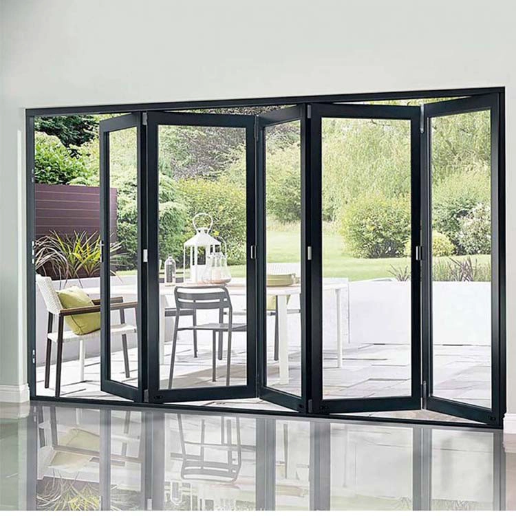 Portas de vidro isoladas dobráveis, porta de vidro dobrável moldura de alumínio, 5mm + 9A / 16A / 27A + 5mm porta dobrável de vidro duplo