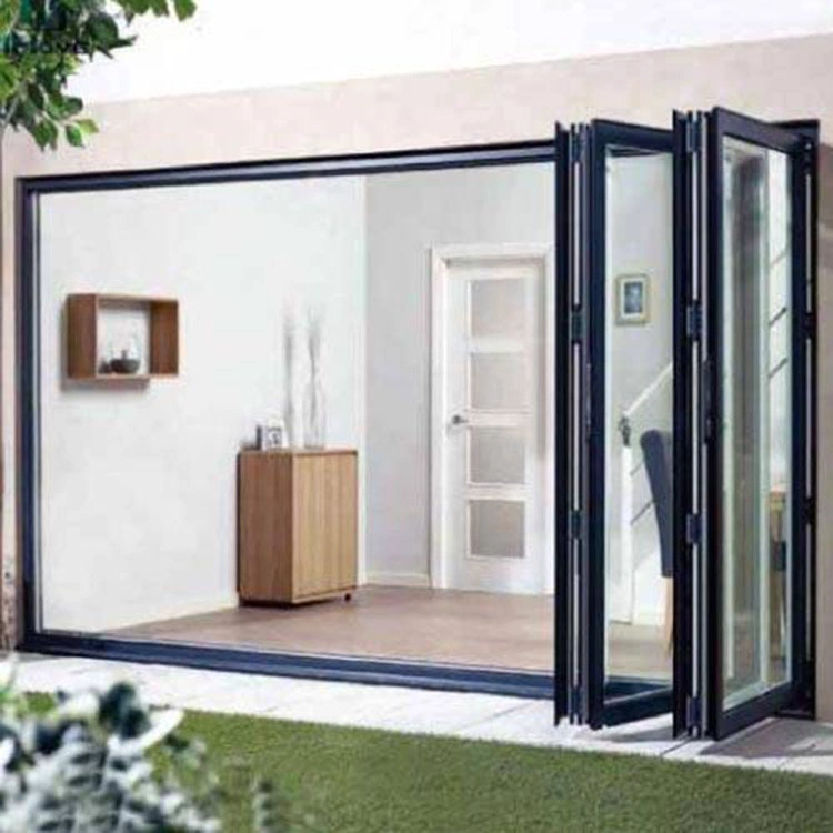 Portas de vidro isoladas dobráveis, porta de vidro dobrável moldura de alumínio, 5mm + 9A / 16A / 27A + 5mm porta dobrável de vidro duplo