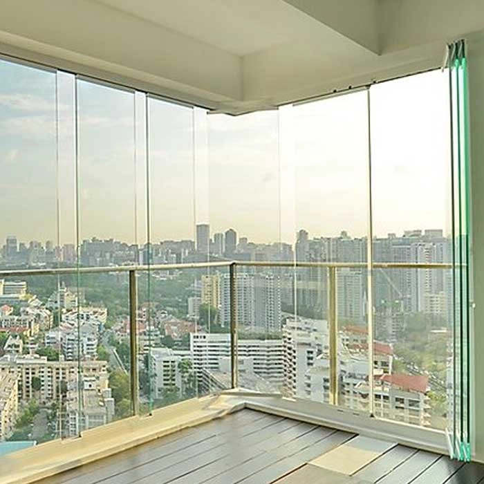 Bezramowe przesuwane okno składane, Balkon Balkon Okno i drzwi, hartowane szkło aluminiowe bifold okna