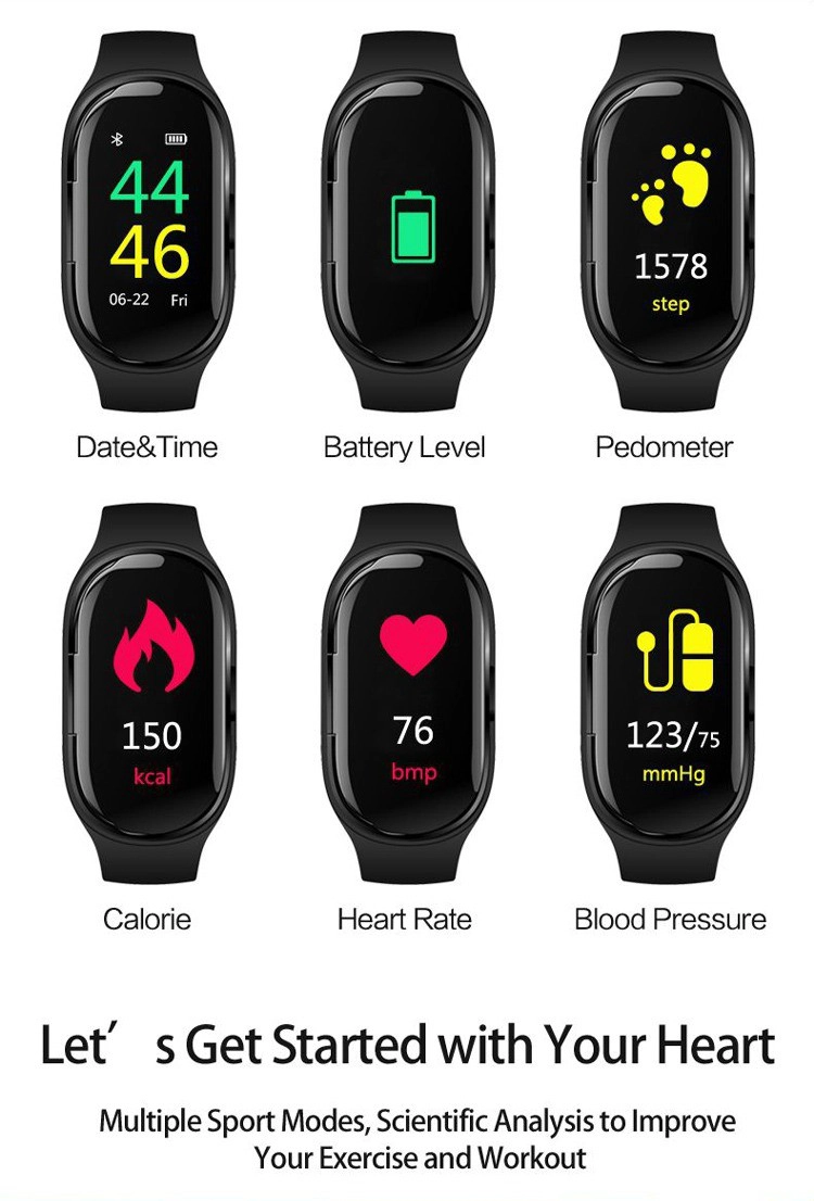 Smart Wristband With Wireless Earbuds