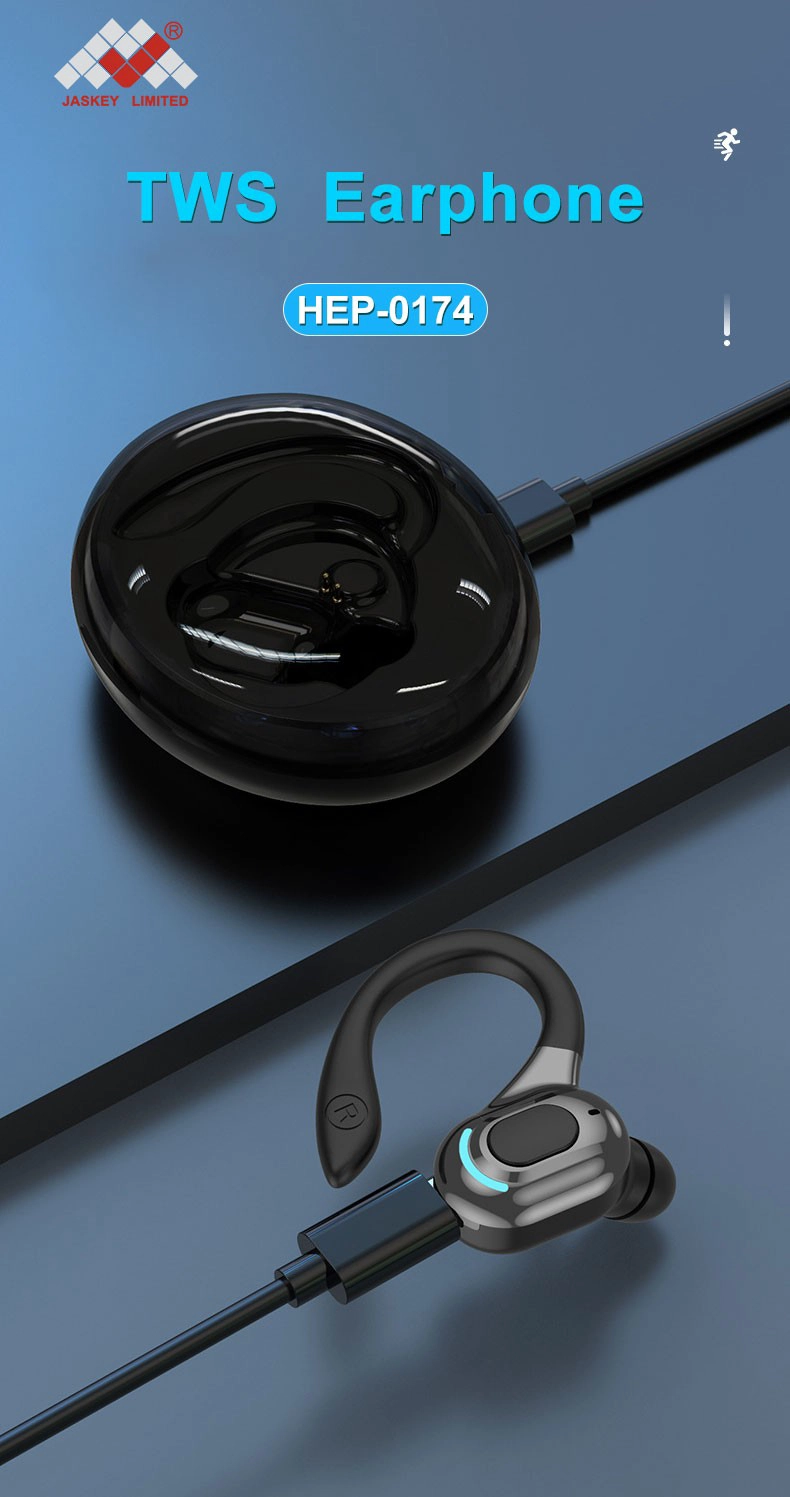 Bluetooth Tws hook single earphone with charging case.
