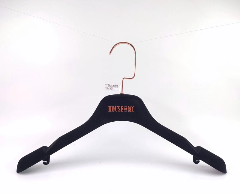 Black velvet hanger rose gold logo garment flocking hanger