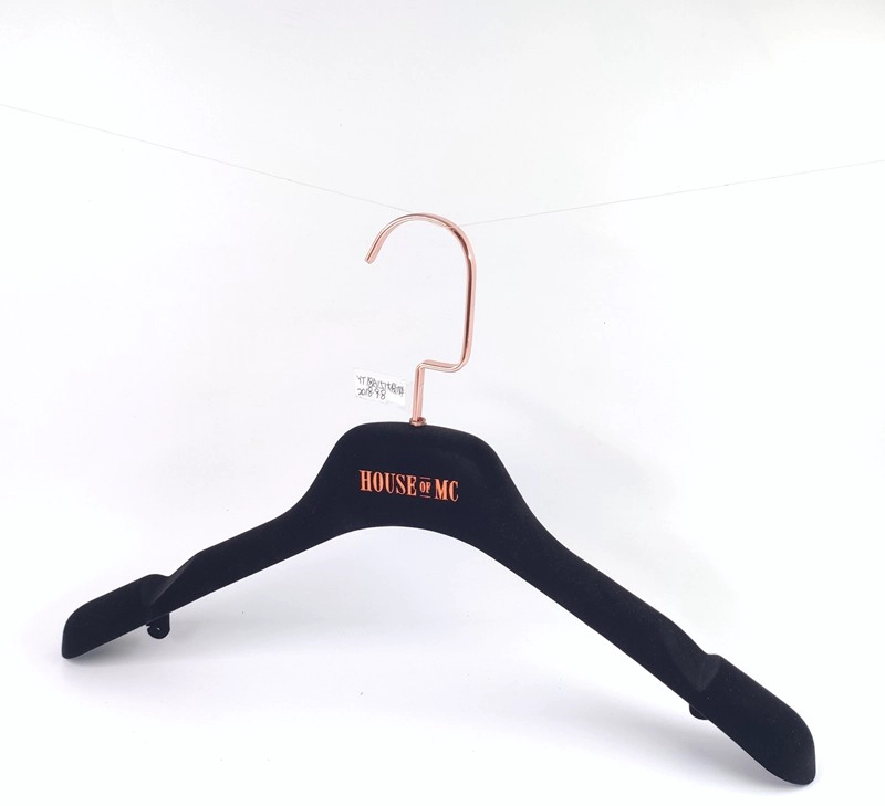 Black velvet hanger rose gold logo garment flocking hanger