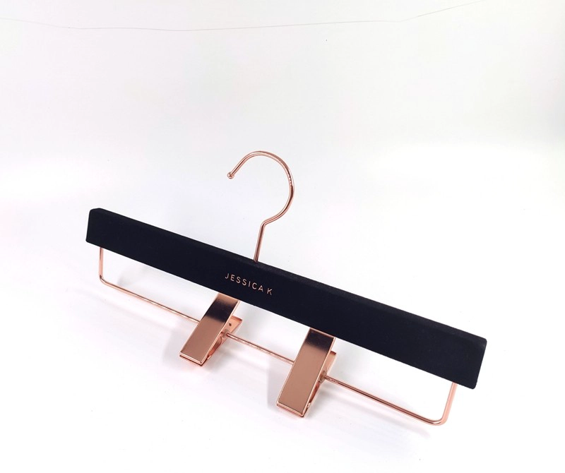 Black velvet hanger rose gold logo garment flocking hanger
