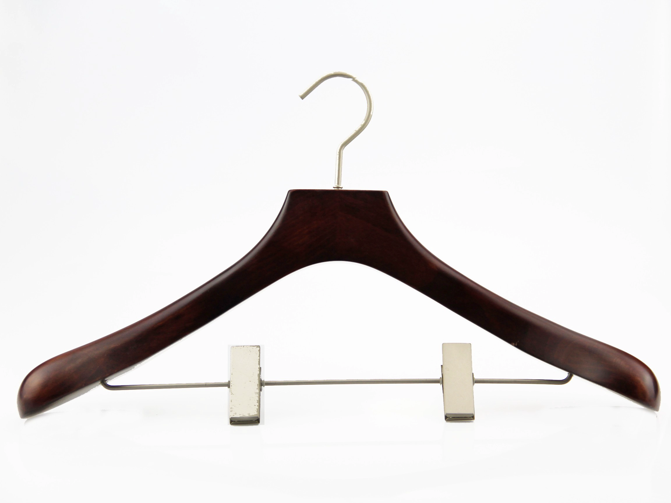 MSW-012-Fabrik benutzerdefinierte Marke Logo Männer Anzug hölzernen Kleiderbügel mit Hose clips