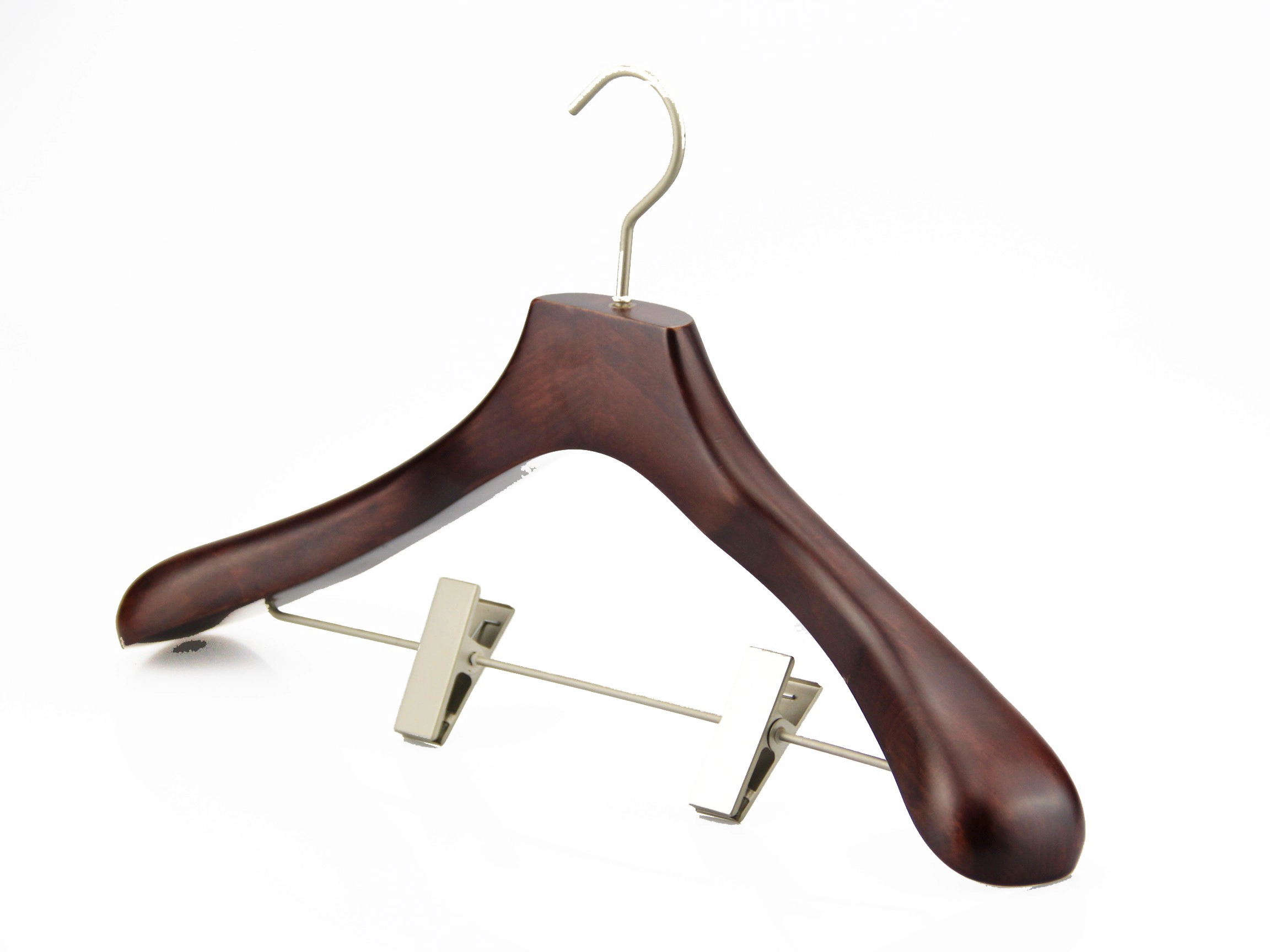 MSW-012-Fabrik benutzerdefinierte Marke Logo Männer Anzug hölzernen Kleiderbügel mit Hose clips
