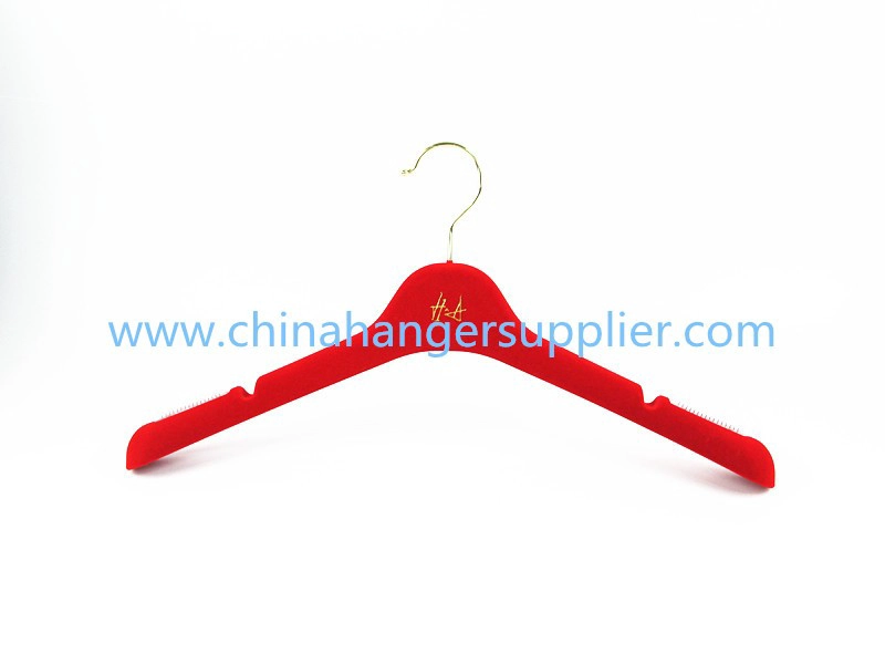 MTV-004 china hanger fabriek luxe rode fluwelen stroomden plastic hanger vrouwen jas jas hanger