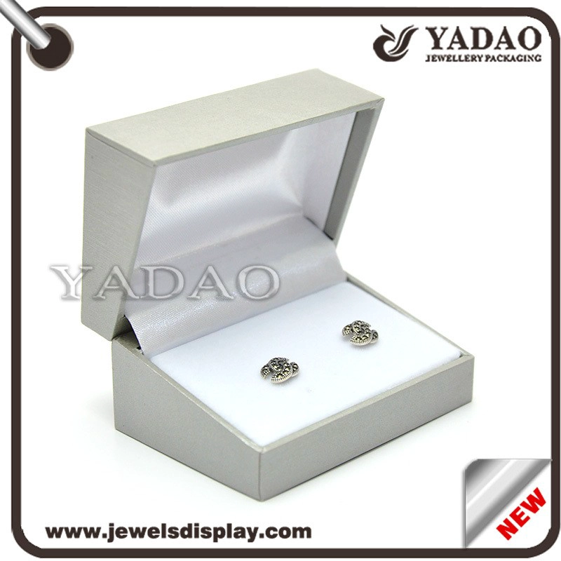 China China manufacturer of Luxury grey color PU leather packing cases for clothes shop with custom black silk screen printing logo Cufflink box manufacturer