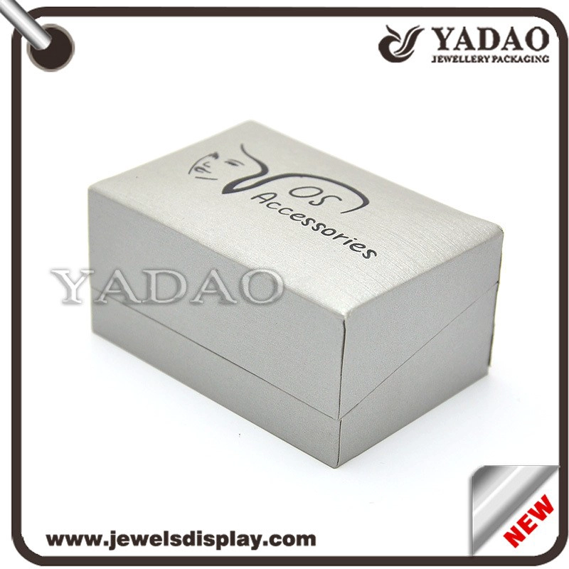 China China manufacturer of Luxury grey color PU leather packing cases for clothes shop with custom black silk screen printing logo Cufflink box manufacturer