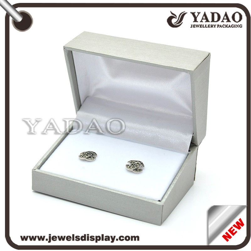 China China manufacturer of Luxury grey color PU leather packing cases for clothes shop with custom black silk screen printing logo Cufflink box manufacturer