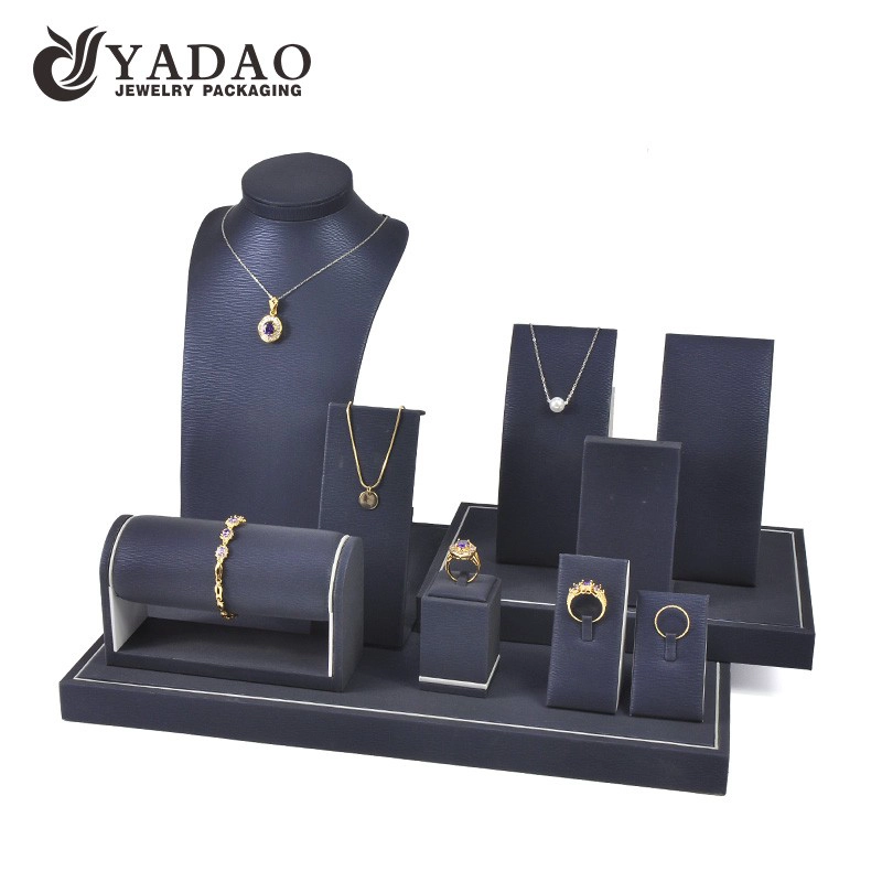 China Fashion jewelry display stands pu leather black color jewelry set customize with logo color and size manufacturer