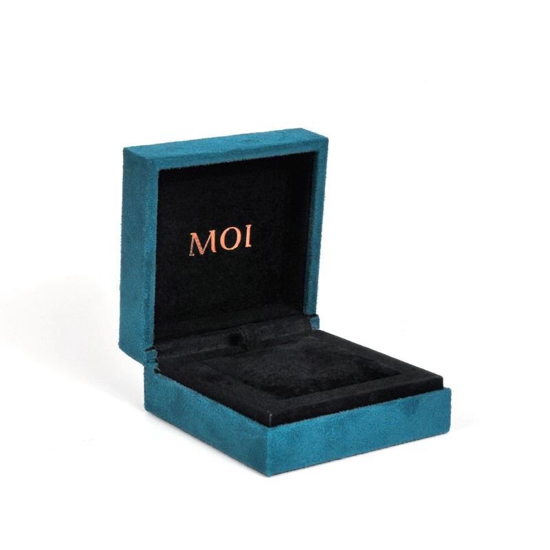 China New year packaging teal color jewelry box suede covered for jewelry store pendant box manufacturer