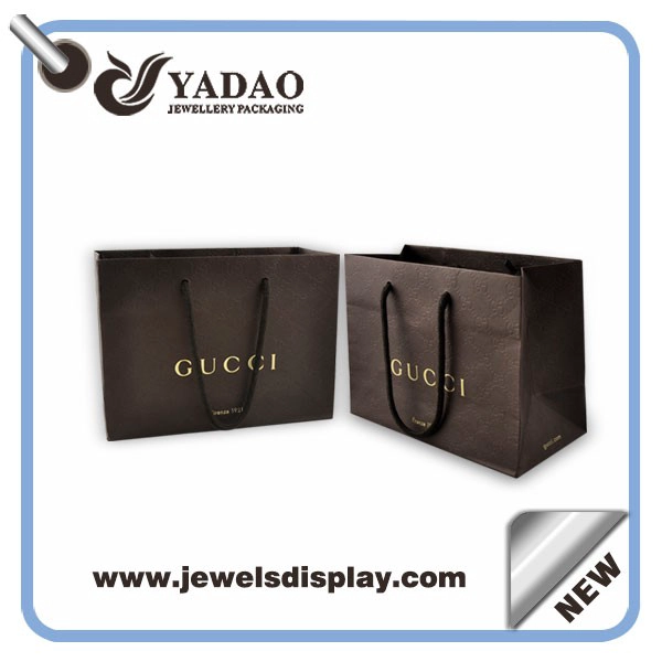 China Nice durable equisite luxury good  price designable coffee color silk ribbon handle paper bags/shopping bags/packaging bags manufacturer