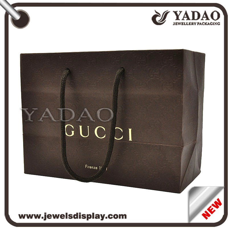 China Nice durable equisite luxury good  price designable coffee color silk ribbon handle paper bags/shopping bags/packaging bags manufacturer