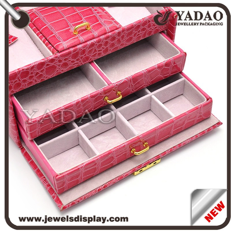 China Supplier of Fashion Jewelry Box Wooden Covered Leatherette Paper Packaging Box Creative Structure Red Color Storage Box for Jewellery or Luxury Goods manufacturer