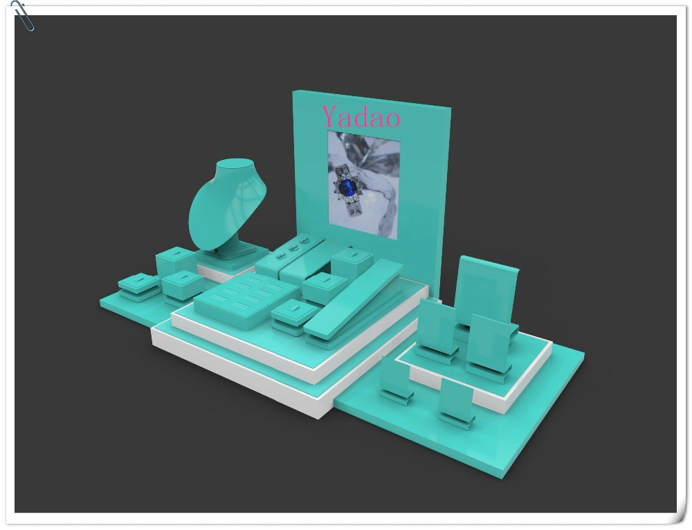 China Wholesale China custom size and material for shop window and counter for jewellery displays blue leather jewelry showcase manufacturer