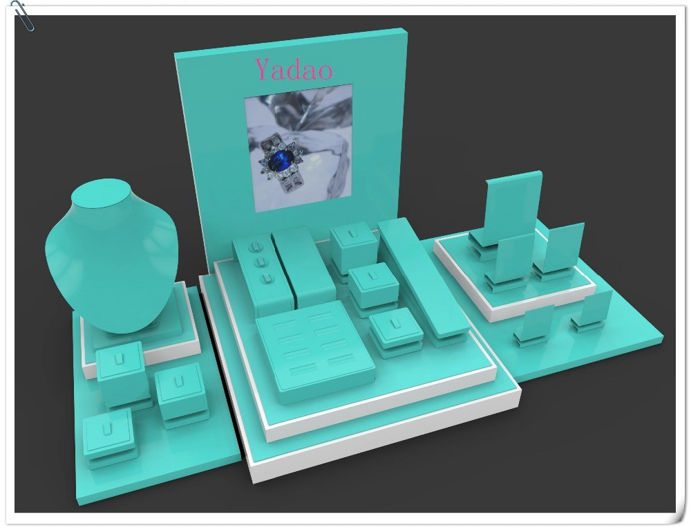 China Wholesale China custom size and material for shop window and counter for jewellery displays blue leather jewelry showcase manufacturer
