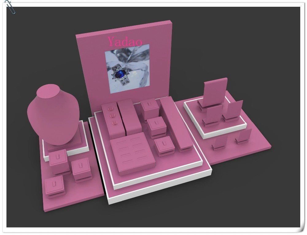 China Wholesale China custom size and material for shop window and counter for jewellery displays blue leather jewelry showcase manufacturer