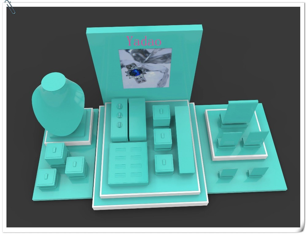 China Wholesale China custom size and material for shop window and counter for jewellery displays blue leather jewelry showcase manufacturer