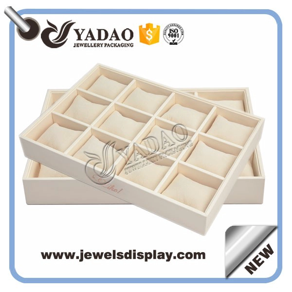 China Wholesale custom cream color PU leatherette jewelry and watch displays holder for shop counter showcase leather bangle trays manufacturer