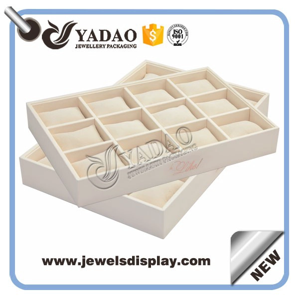 China Wholesale custom cream color PU leatherette jewelry and watch displays holder for shop counter showcase leather bangle trays manufacturer