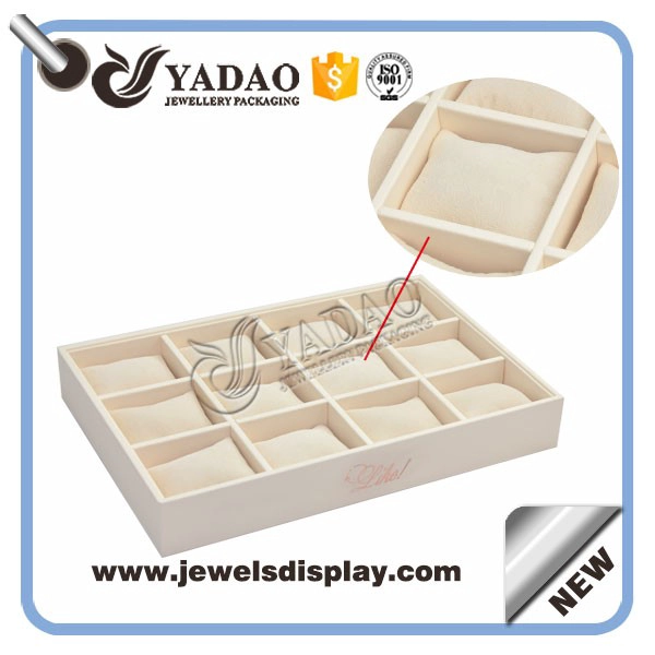 China Wholesale custom cream color PU leatherette jewelry and watch displays holder for shop counter showcase leather bangle trays manufacturer