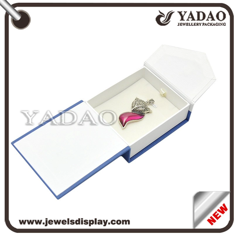 China Wholesale custom newest design white and blue color cardboard packing boxes with ribbon for jewellery storage paper gift box manufacturer
