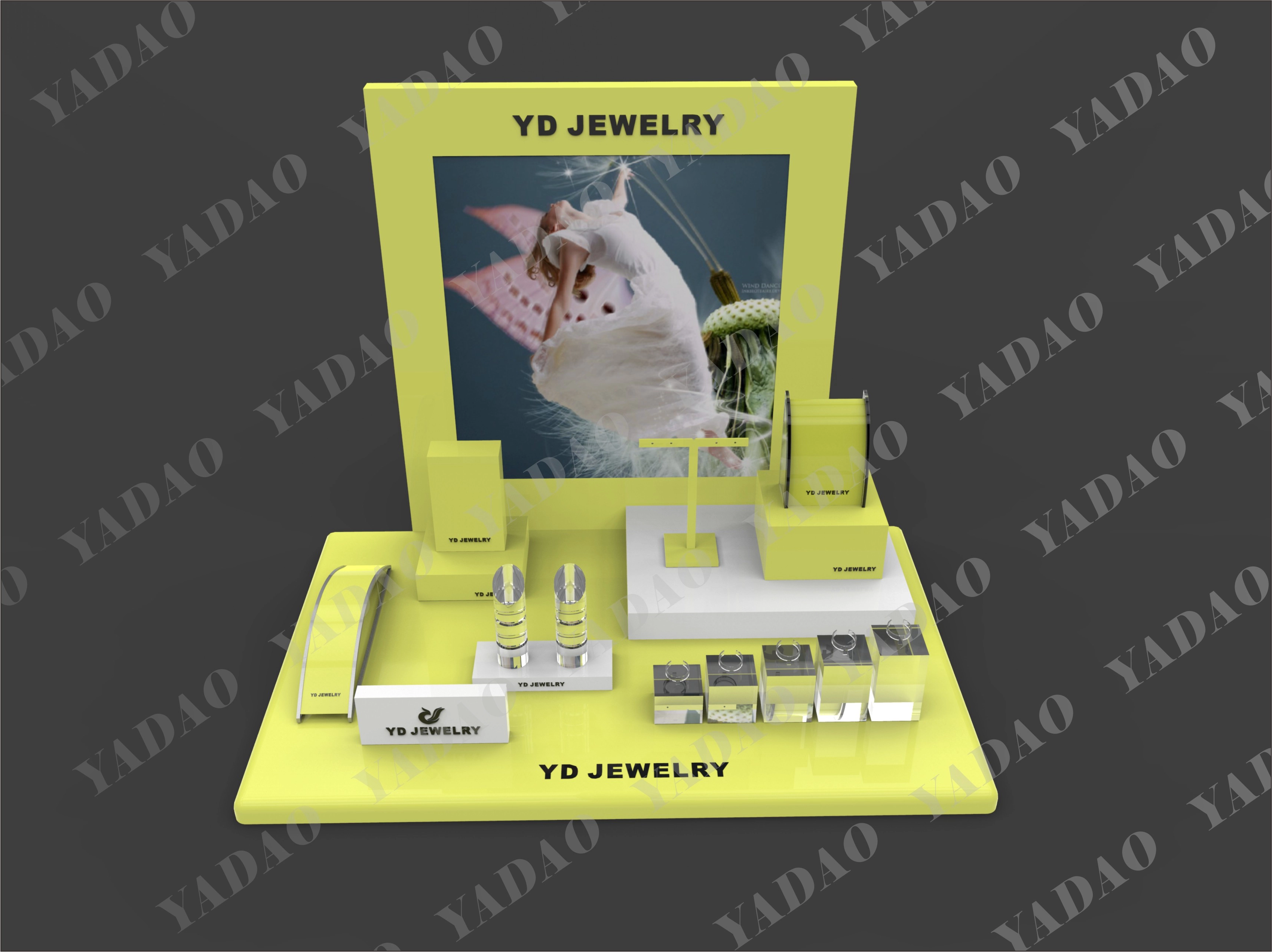 porcelana Ventas al por mayor de acrílico exhibición de la joyería atractiva linda Joyería Pantalla en color para la joyería de lujo Pequeño Tamaño de la ventana de visualización para las tiendas de joyería fabricante
