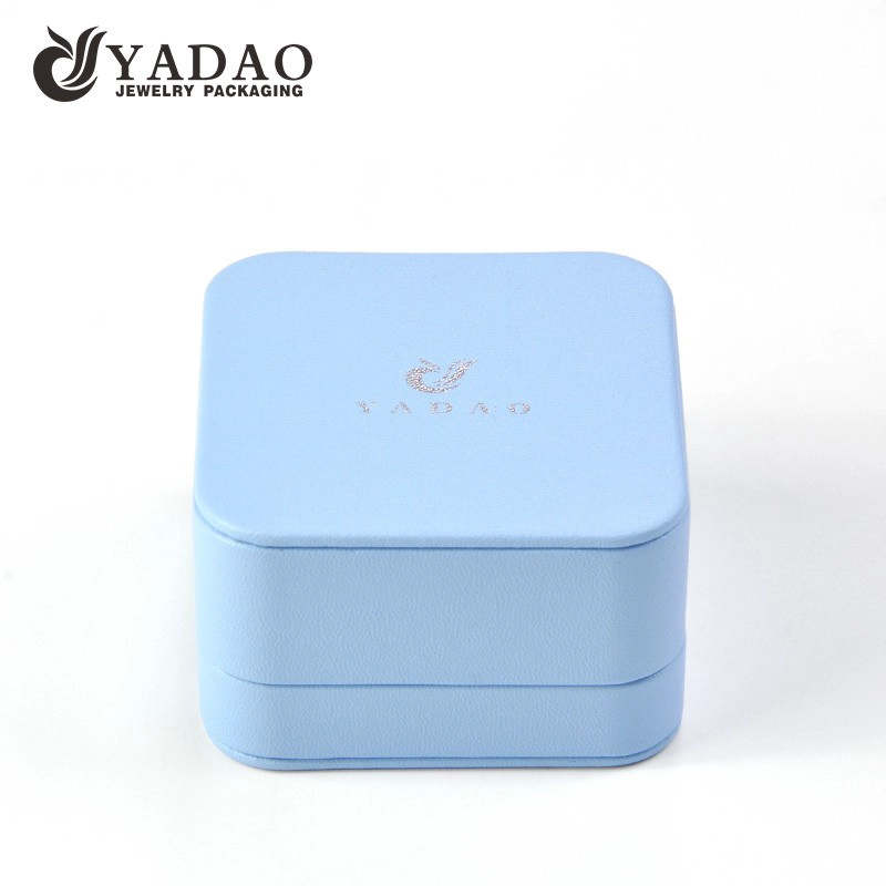 China Yadao high quality pu leather jewelry plastic box in light blue color for ring earrings pendant bangle packaging manufacturer
