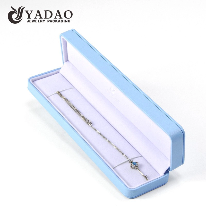 China Yadao high quality pu leather jewelry plastic box in light blue color for ring earrings pendant bangle packaging manufacturer