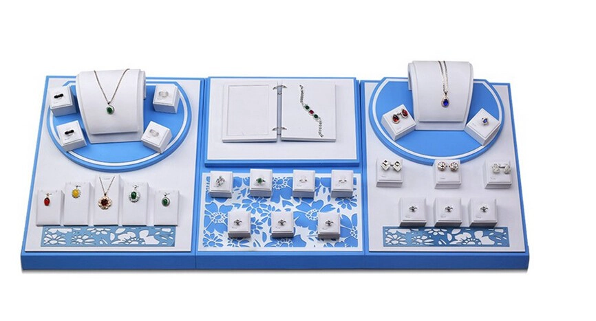 China attractive pu leather color combination wooden jewelry displays for fine jewelry counter displays customize manufacturer