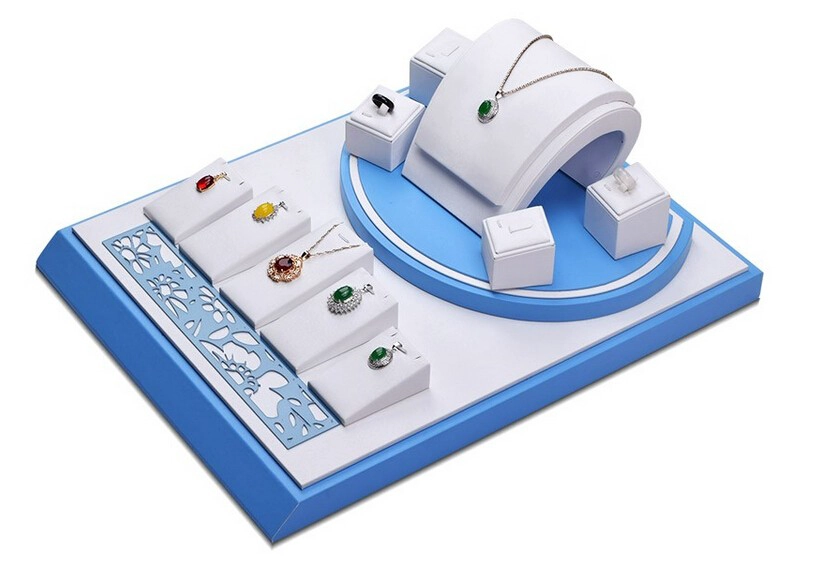 China attractive pu leather color combination wooden jewelry displays for fine jewelry counter displays customize manufacturer