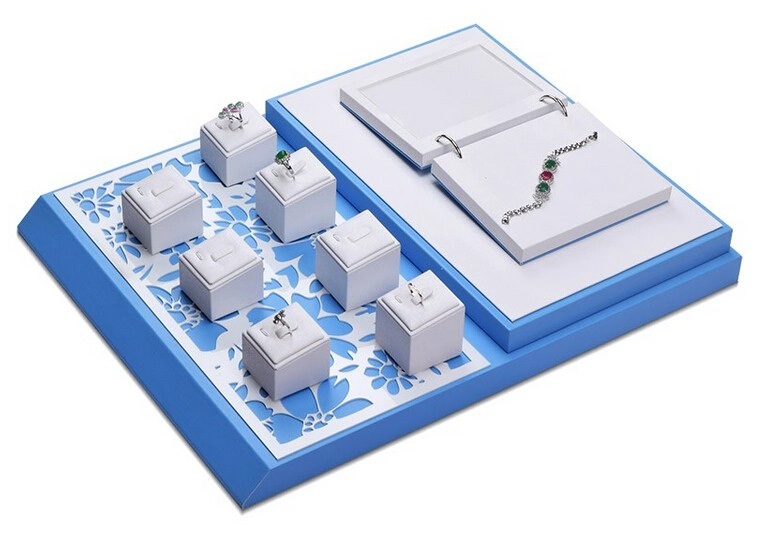 China attractive pu leather color combination wooden jewelry displays for fine jewelry counter displays customize manufacturer