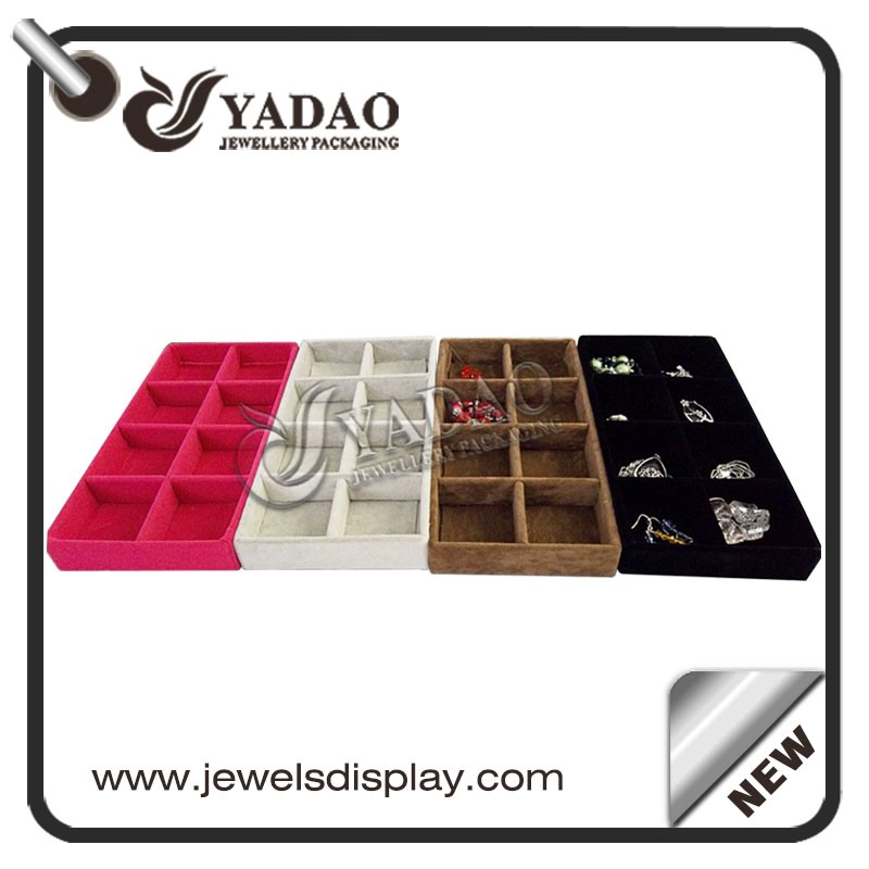 China custom available flexible size color small square design mdf +velvet/leatherette display trays for ring/bracelet/necklace manufacturer