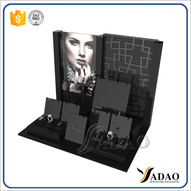China customize machine cutting acrylic jewelry display window display color lacquer painting finish acrylic display set for jewelry counter and jewelry fair manufacturer