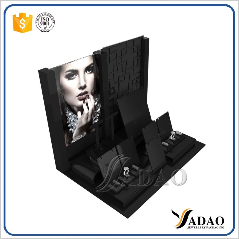 China customize machine cutting acrylic jewelry display window display color lacquer painting finish acrylic display set for jewelry counter and jewelry fair manufacturer
