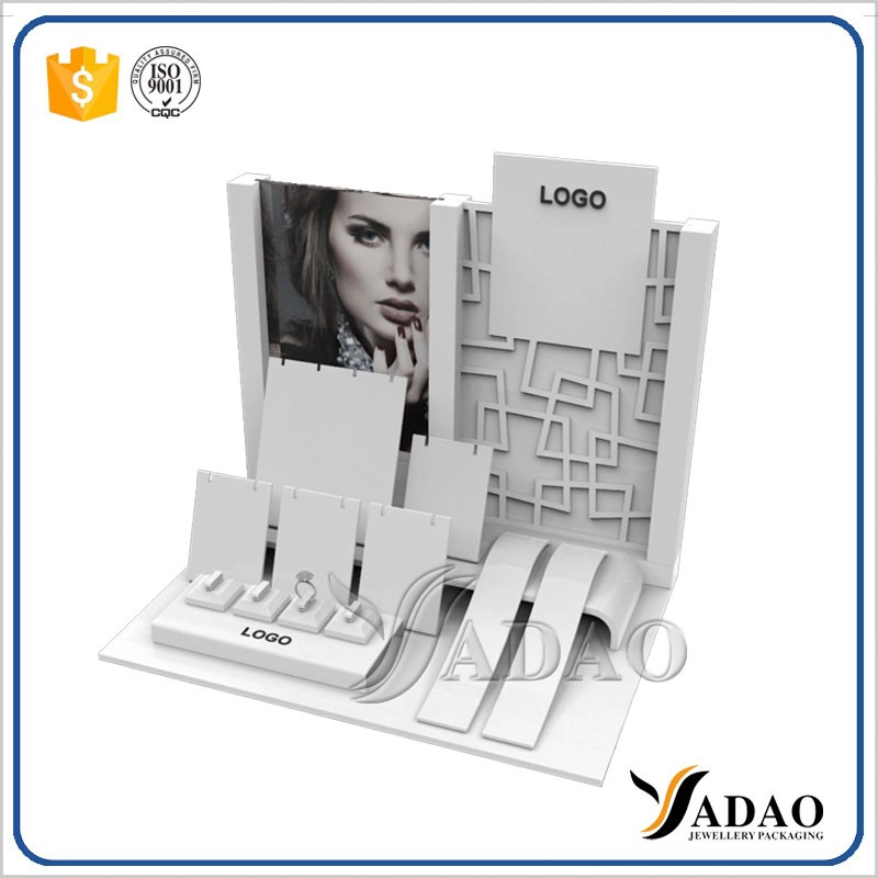 China customize machine cutting acrylic jewelry display window display color lacquer painting finish acrylic display set for jewelry counter and jewelry fair manufacturer