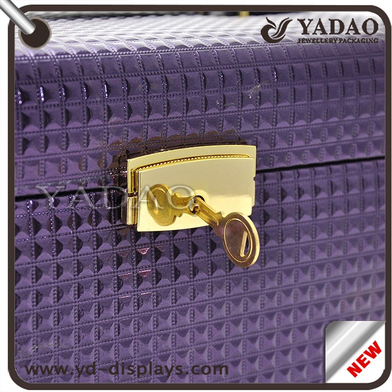 China customize useful wooden packaging box case jewelry storage display wooden boxcase purple color manufacturer