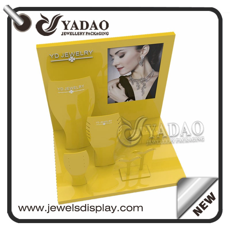China high end quality customize acrylic jewelry display bending color painting window jewelry display for jewelry shop wall jewelry showcase display manufacturer