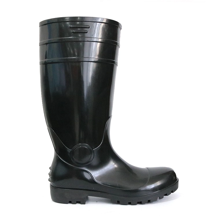F30BB Negro puntera de acero botas de lluvia de seguridad de pvc con brillo barato