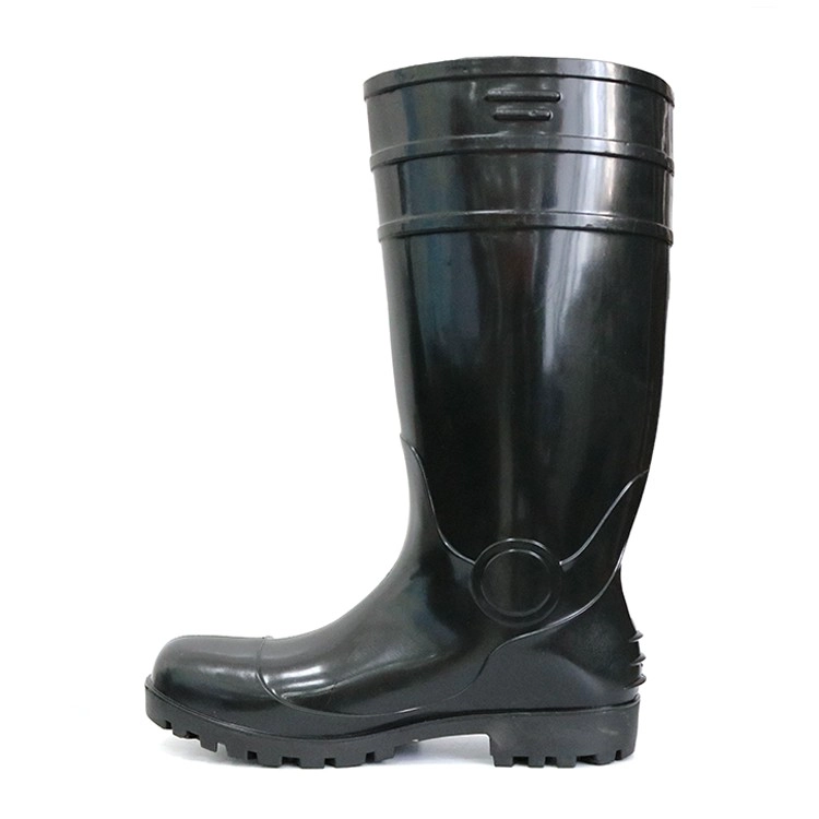 F30BB Negro puntera de acero botas de lluvia de seguridad de pvc con brillo barato