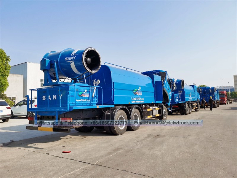 Dongfeng 15Tons Water Tank Truck loaded portable mist blower for dust particle Suppression control,100m mist blower sprayer