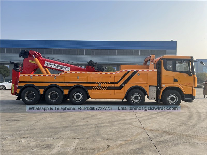 การขายร้อน Shacman 40 ตันหนักถนน Duty Wrecker/Towing Truck Recovery Recovery พร้อมบูมหมุน