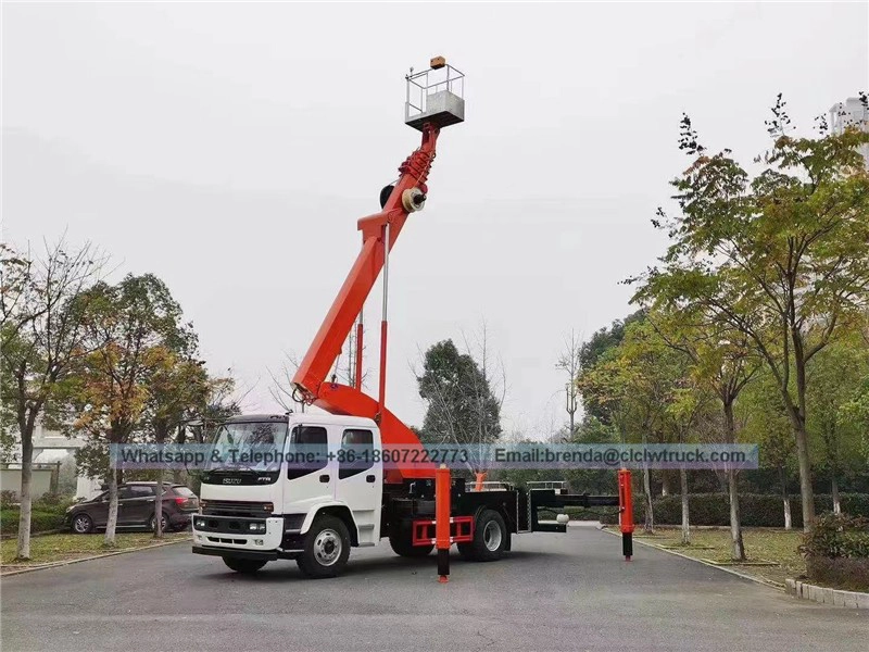 ISUZU 18 mét / 20 mét Xe tải nền tảng làm việc thủy lực trên không cánh tay thẳng để bảo trì đèn đường