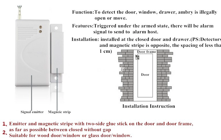 Wireless Magnetic Contact, wireless door sensor, 315Mhz/433Mhz Wireless door detctor, Wirless door detector,Door sensor switch, door reed