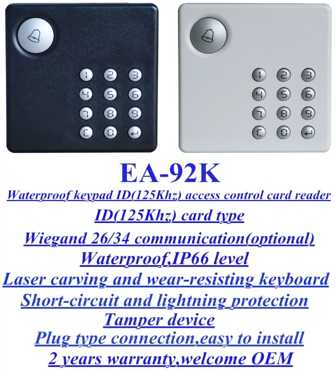 Waterproof keypad ID(125Khz) Access control card reader EA-92K