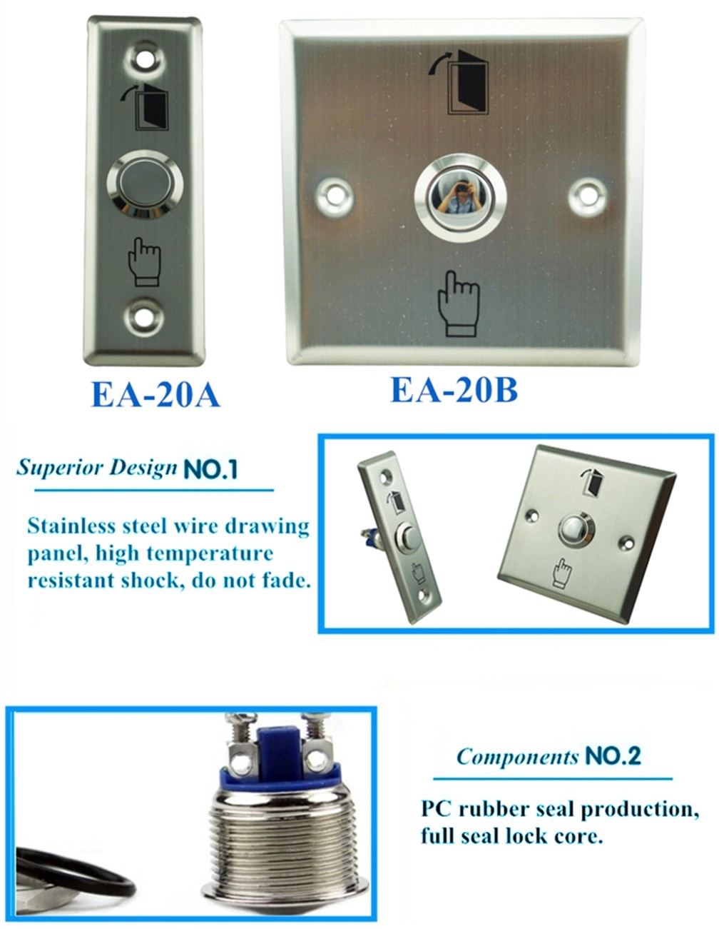 Stainless steel panel door release/push button