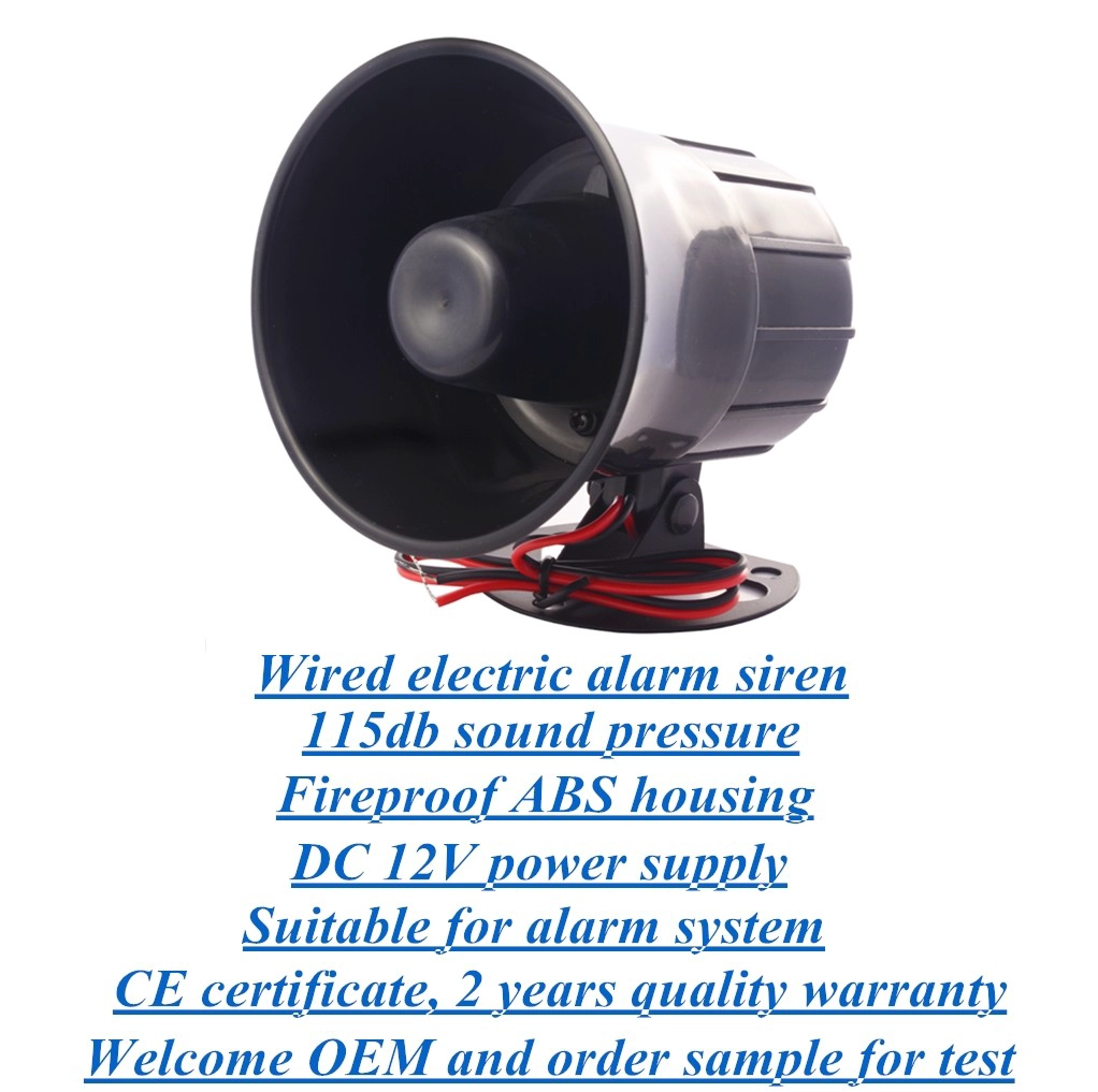 Black wired electric alarm siren from shenzhen alarm siren manufacturer